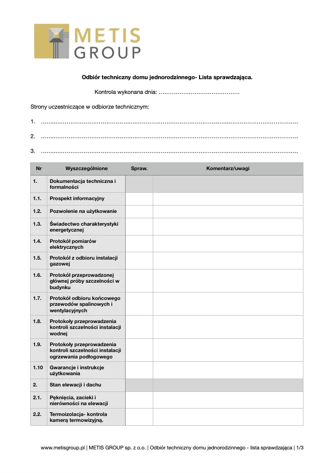 Odbiór techniczny domu jednorodzinnego- lista sprawdzająca